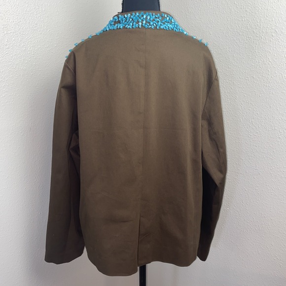 Victor Costa Blazer Women's‎ 1X brown with turquoise bead embellishments lined - Picture 4 of 12